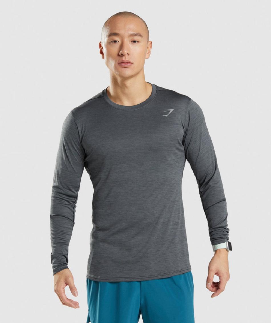 Gymshark Speed Muške Dugi Rukav Crne Sive | HR 2602JPQ